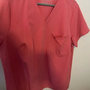 Figs Coral Short Sleeve V-Neck Top